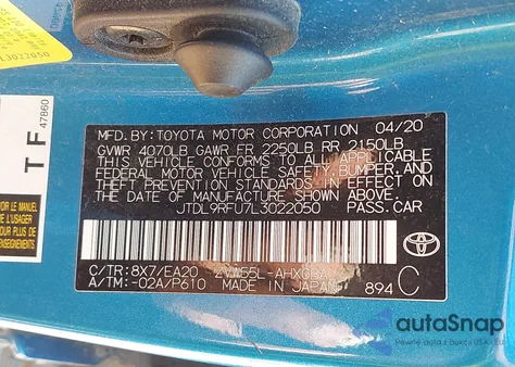 2020 Toyota Prius Xle Awd-E from USA, damaged, VIN JTDL9RFU7L3022050